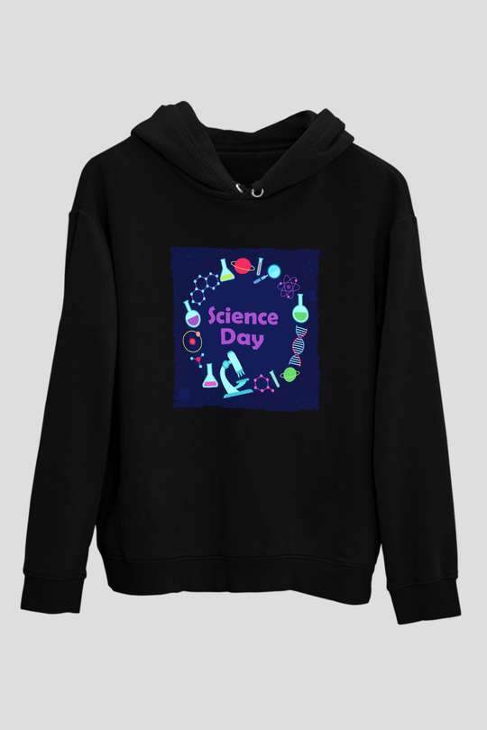 Bilim Atom Gezegen Dna Baskılı Unisex Siyah Hoodie