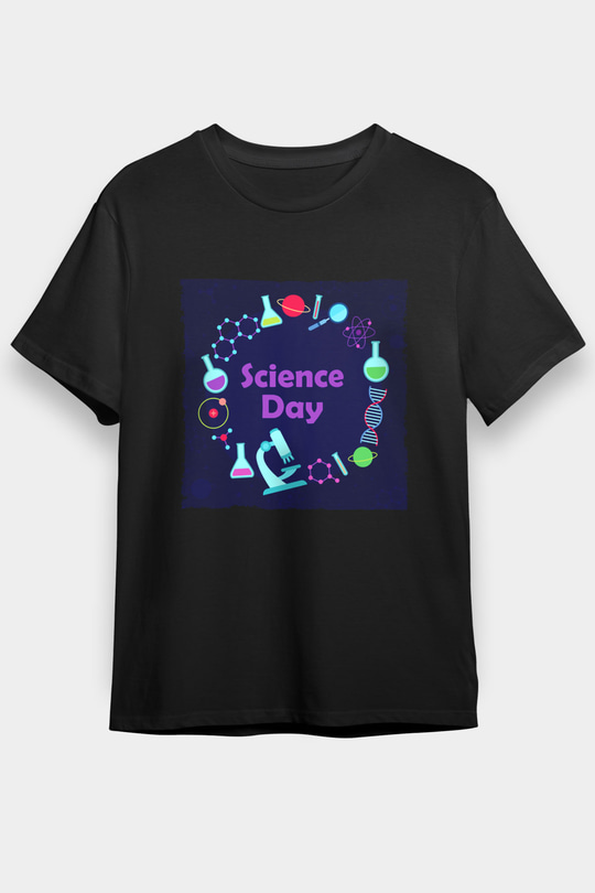 Bilim Atom Gezegen Dna Baskılı Unisex Siyah Tişört