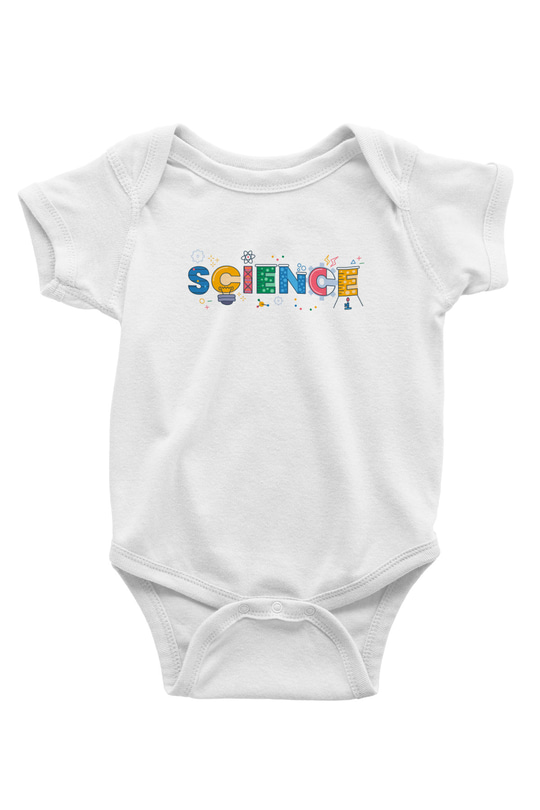 Bilim Atom Mıknatıs Baskılı Unisex Beyaz Bebek Body - Zıbın
