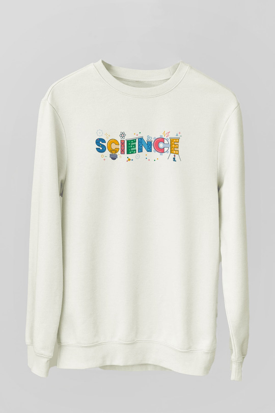 Bilim Atom Mıknatıs Baskılı Unisex Beyaz Sweatshirt