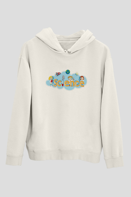 Bilim Baskılı Unisex Beyaz Hoodie