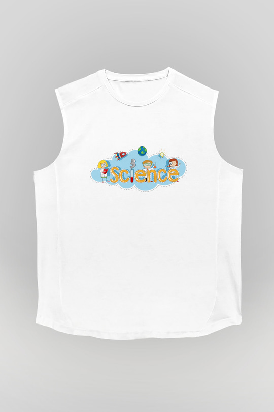 Bilim Baskılı Unisex Beyaz Kolsuz Tişört