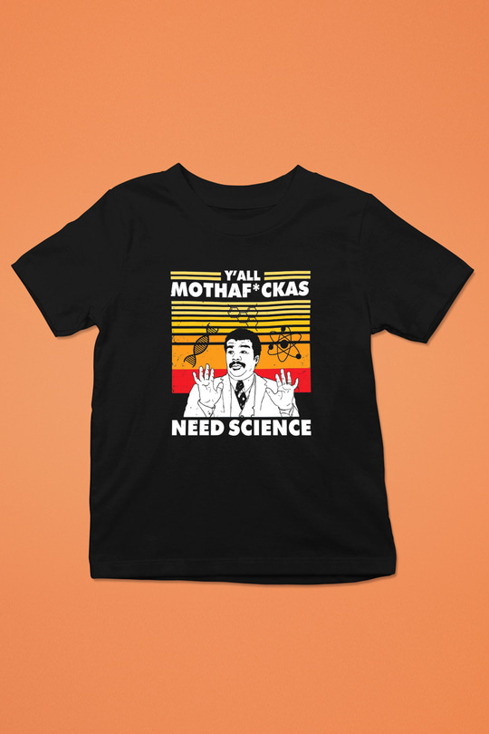 Bilim Baskılı Unisex Siyah Çocuk Tişörtü - Tshirt