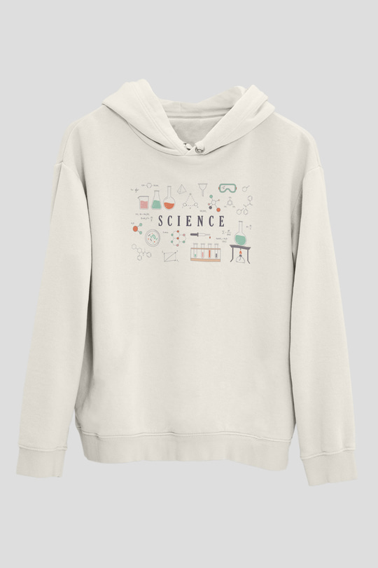 Bilim Deney Ekipmanları Baskılı Unisex Beyaz Hoodie