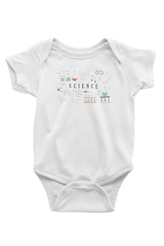 Bilim Deney Ekipmanları Baskılı Unisex Beyaz Bebek Body - Zıbın