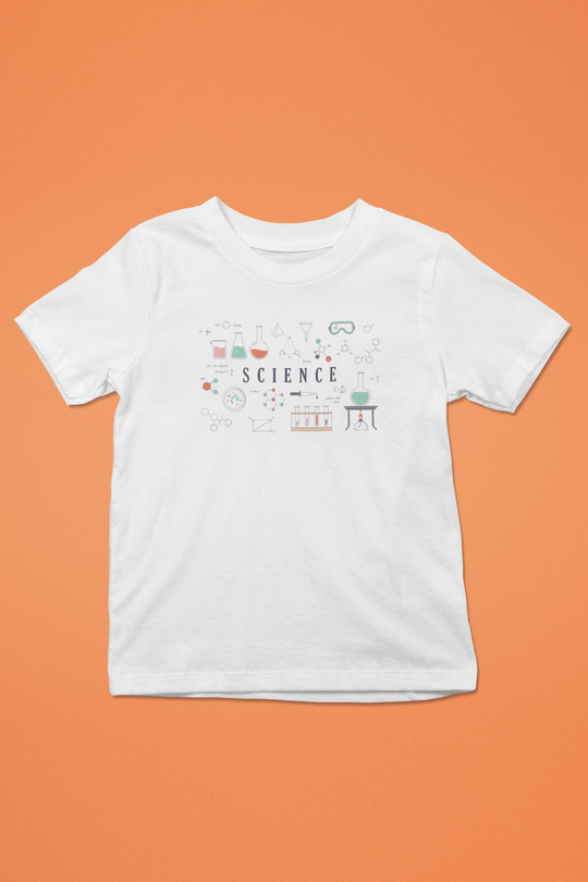 Bilim Deney Ekipmanları Baskılı Unisex Beyaz Çocuk Tişört
