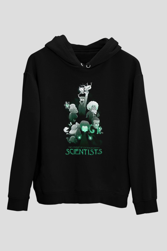 Bilim İnsanları Baskılı Unisex Siyah Hoodie