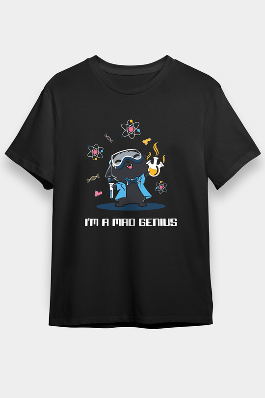Bilim Kimya Biyoloji Baskılı Unisex Siyah Tişört - Tshirt