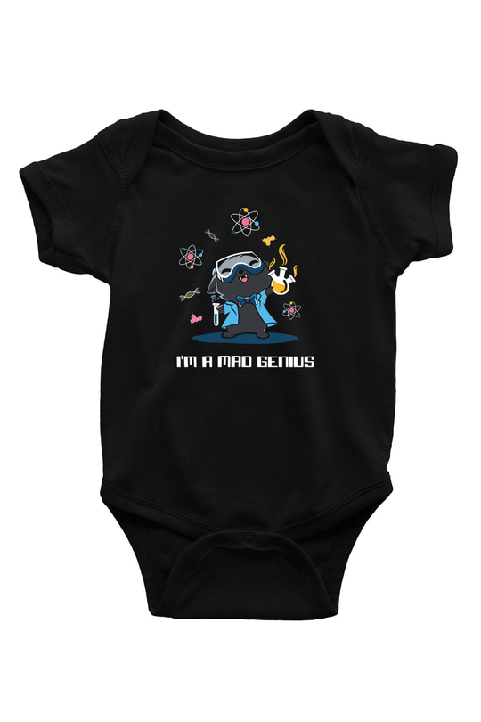 Bilim Kimya Biyoloji Baskılı Unisex  Siyah Bebek Body - Zıbın