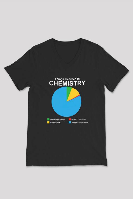 Bilim Kimya Grafik Baskılı Unisex V Yaka Siyah Tİşört - Tshirt