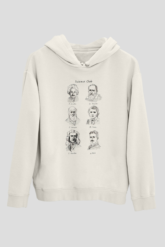 Bilim Kulübü Fizikçiler Baskılı Unisex Beyaz Hoodie