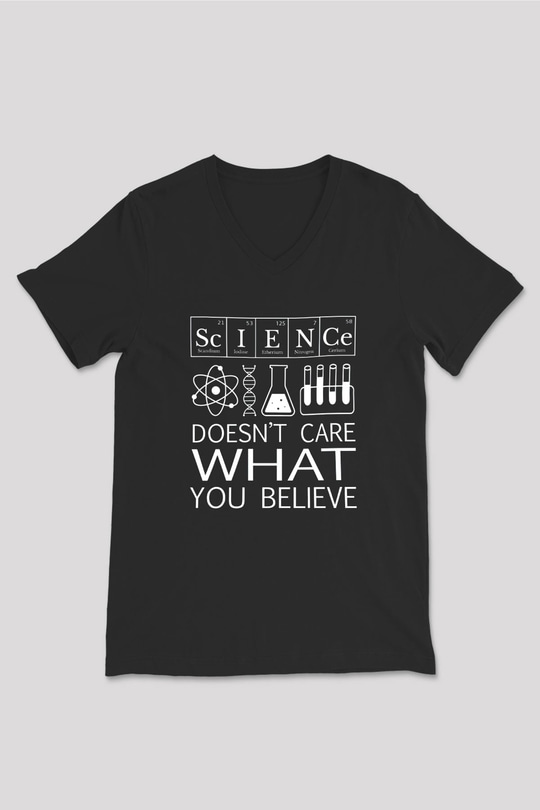 Bilim Laboratuar Araçları Baskılı Unisex V Yaka Siyah Tİşört - Tshirt