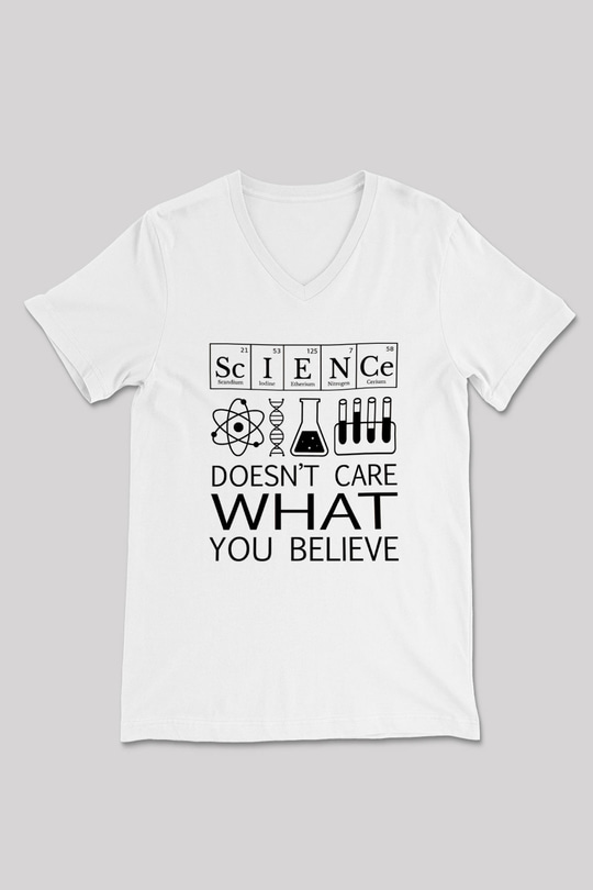 Bilim Laboratuar Araçları Baskılı Unisex V Yaka Beyaz Tişört - Tshirt