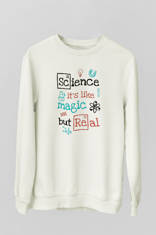Bilim Sihir Baskılı Unisex Ekru Sweatshirt
