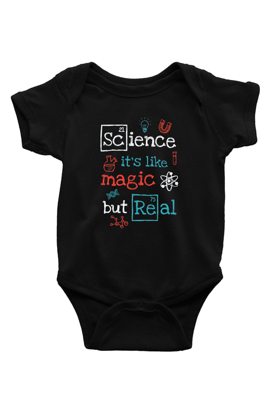 Bilim Sihir Baskılı Unisex  Siyah Bebek Body - Zıbın