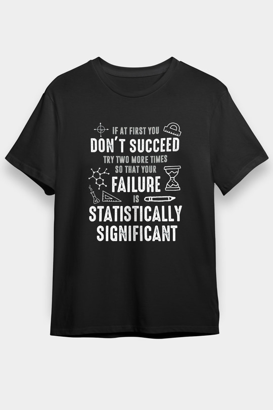 Bilim Yazı Baskılı Unisex Siyah Tişört - Tshirt