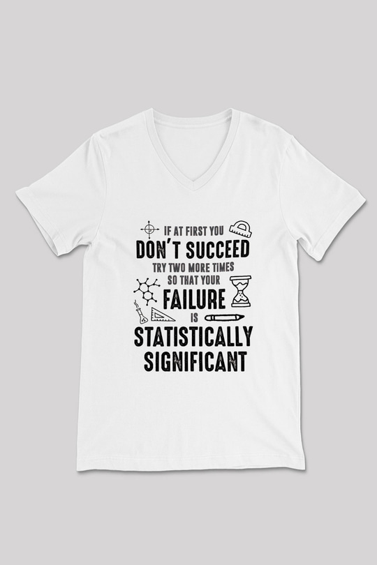 Bilim Yazı Baskılı Unisex V Yaka Beyaz Tişört - Tshirt