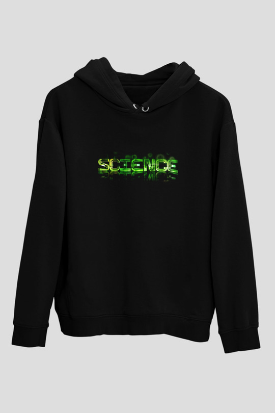 Bilim Yeşil Baskılı Unisex Siyah Hoodie