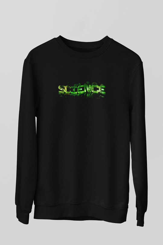 Bilim Yeşil Baskılı Unisex Siyah Sweatshirt