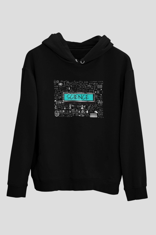 Bilimin Tüm Dalları Semboller Baskılı Unisex Siyah Hoodie