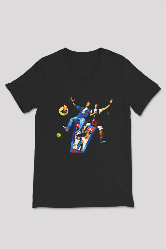 Bill and Ted's Excellent Adventure Siyah Unisex V Yaka Tişört