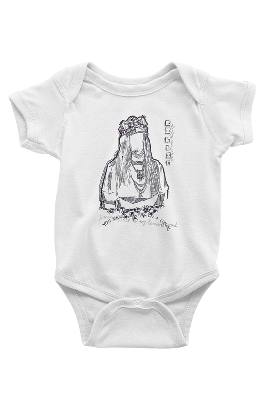 Billie Eilish Baskılı Beyaz Unisex Bebek Body - Zıbın