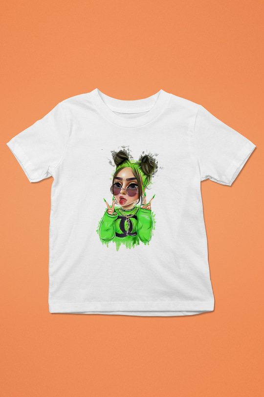 Billie Eilish Baskılı Beyaz Unisex Beyaz Çocuk Tişört - Tshirt
