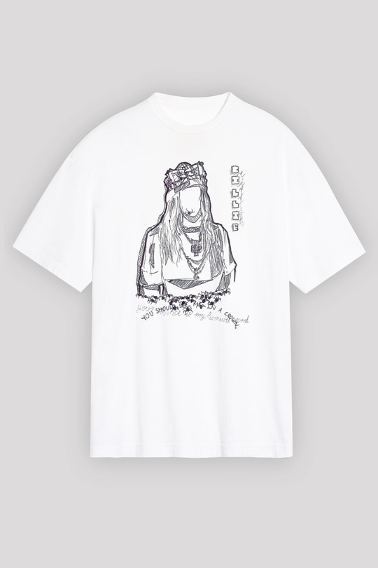 Billie Eilish Baskılı Beyaz Unisex Oversize Tişört - Tshirt