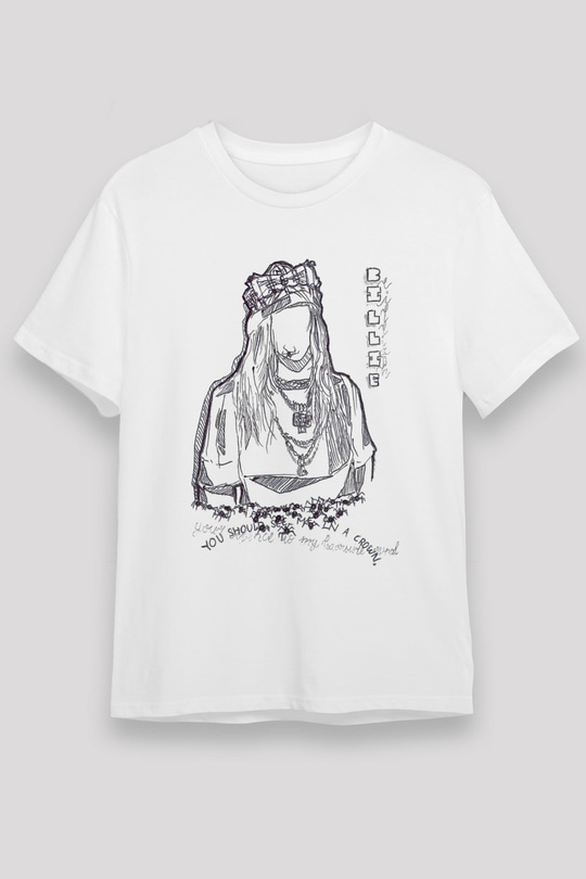 Billie Eilish Baskılı Unisex Beyaz Tişört - Tshirt