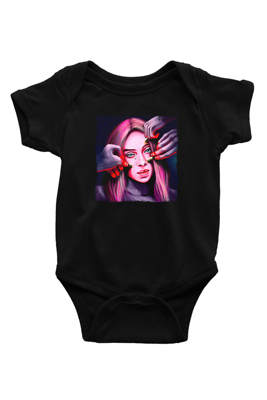 Billie Eilish Baskılı Unisex Siyah Bebek Body - Zıbın