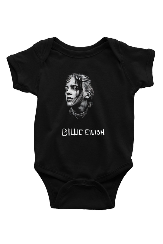 Billie Eilish Baskılı Unisex Siyah Bebek Body - Zıbın
