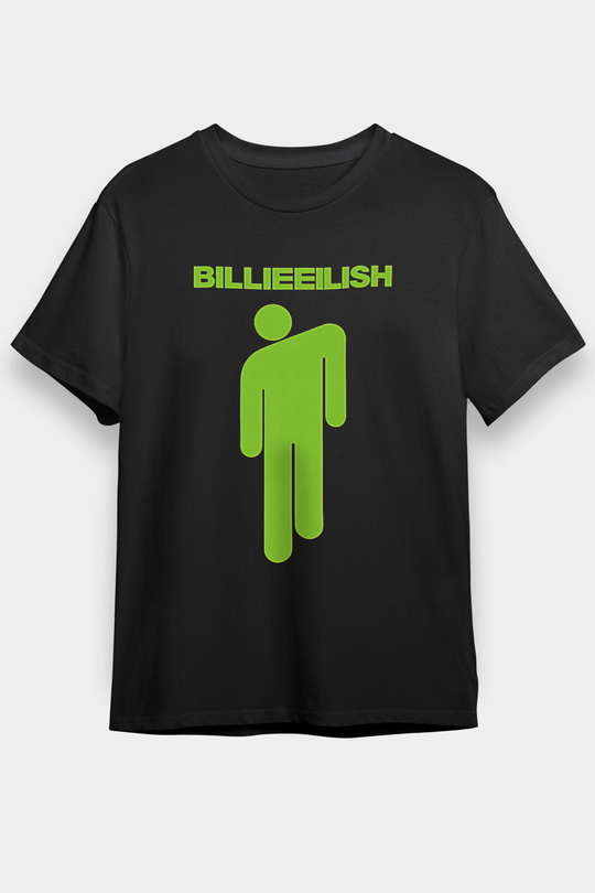 Billie Eilish Baskılı Unisex Siyah Tişört - Tshirt