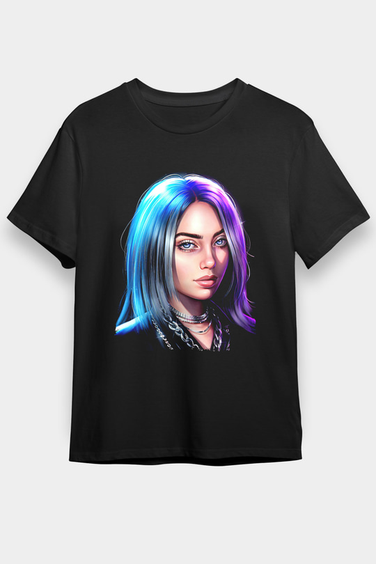 Billie Eilish Baskılı Unisex Siyah Tişört - Tshirt