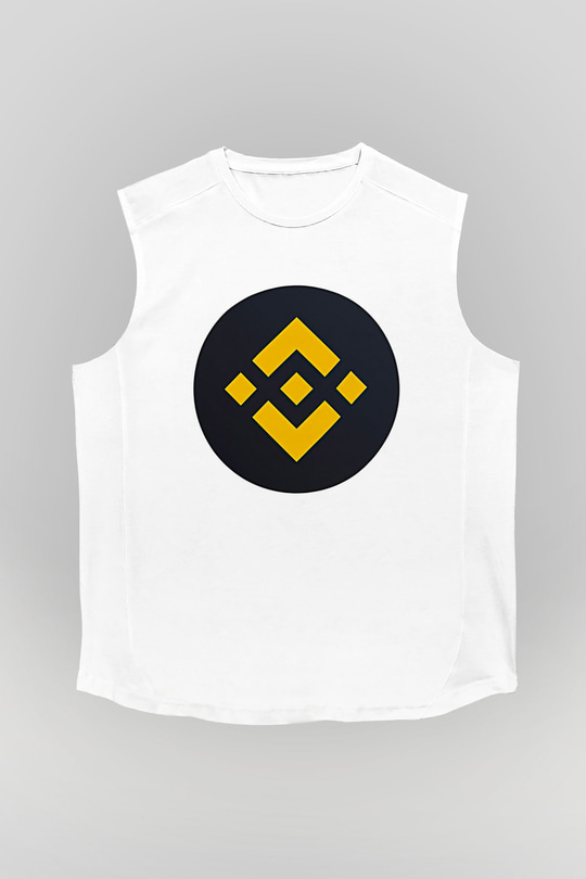 Binance Baskılı Beyaz Unisex Kolsuz Tişört - Tshirt