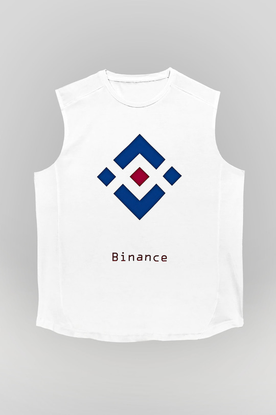 Binance Baskılı Beyaz Unisex Kolsuz Tişört - Tshirt