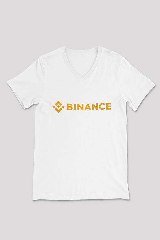 Binance Baskılı Beyaz Unisex V Yaka Tişört - Tshirt