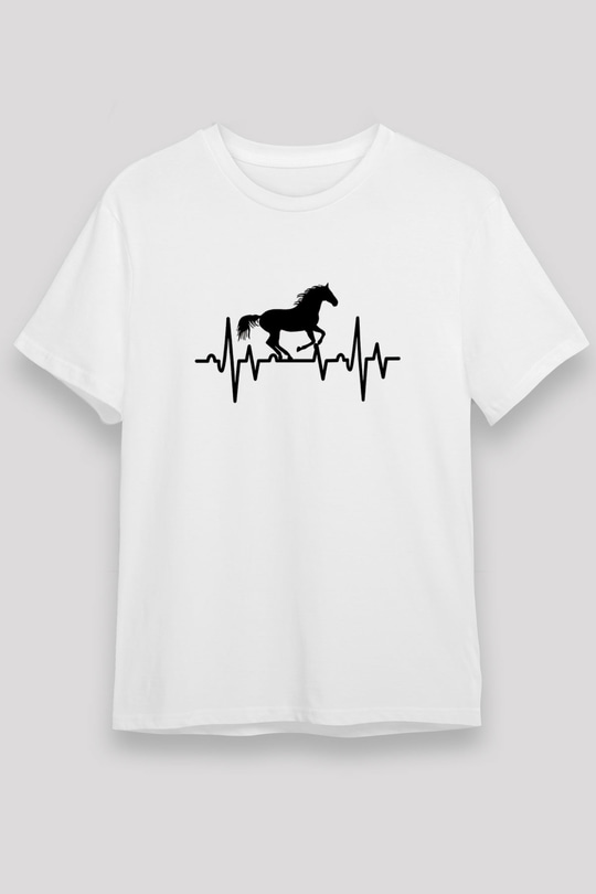 Binicilik Baskılı Unisex Beyaz Tişört - Tshirt