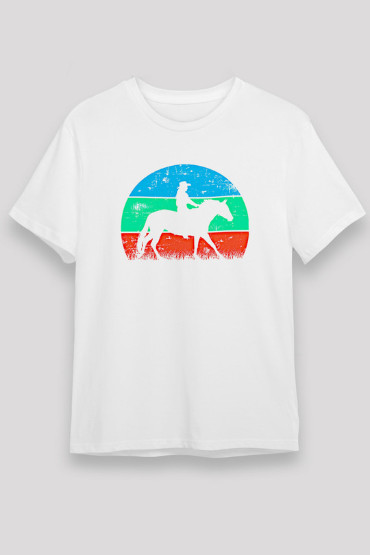 Binicilik Baskılı Unisex Beyaz Tişört - Tshirt