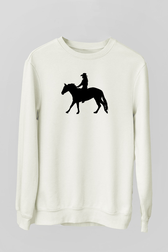 Binicilik Baskılı Unisex Ekru Sweatshirt