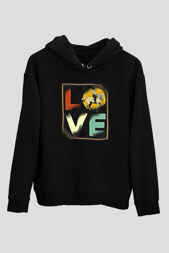 Binicilik - Riding Baskılı Unisex Siyah Hoodie