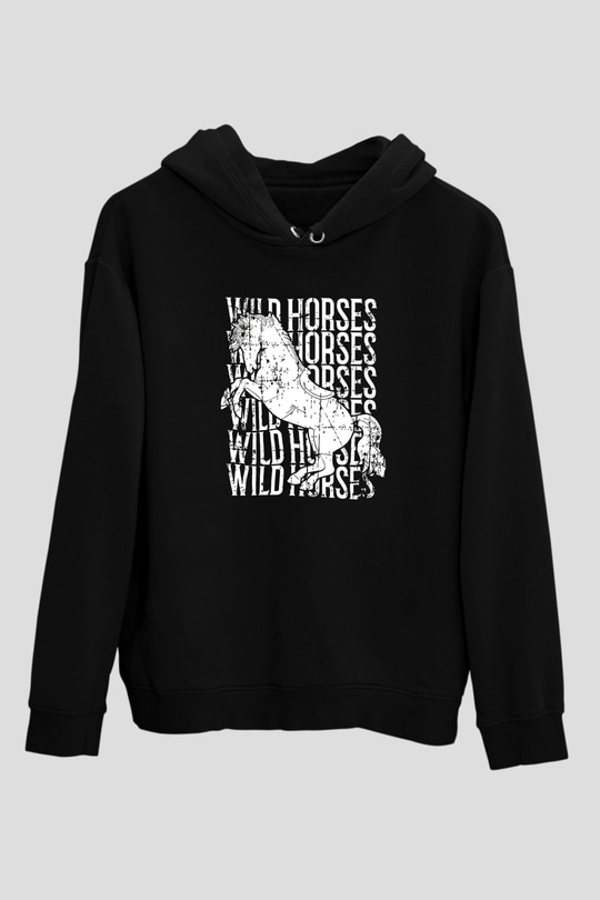 Binicilik - Riding Baskılı Unisex Siyah Hoodie