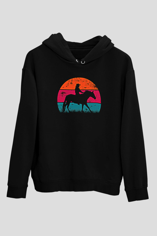 Binicilik - Riding Baskılı Unisex Siyah Hoodie
