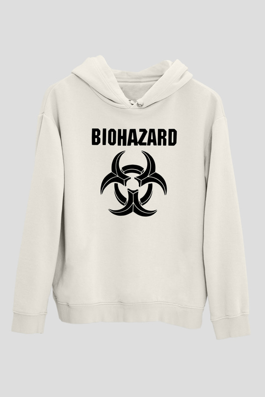 Biohazard Beyaz Unisex Kapşonlu Sweatshirt