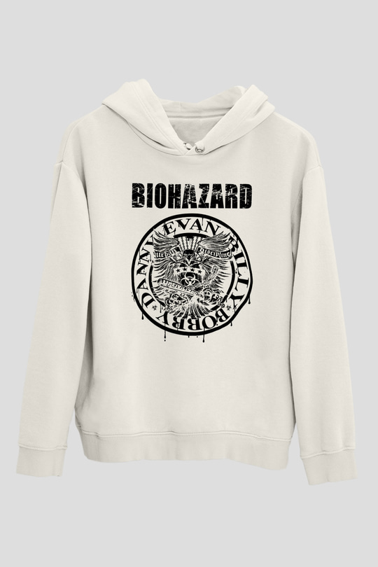 Biohazard Beyaz Unisex Kapşonlu Sweatshirt