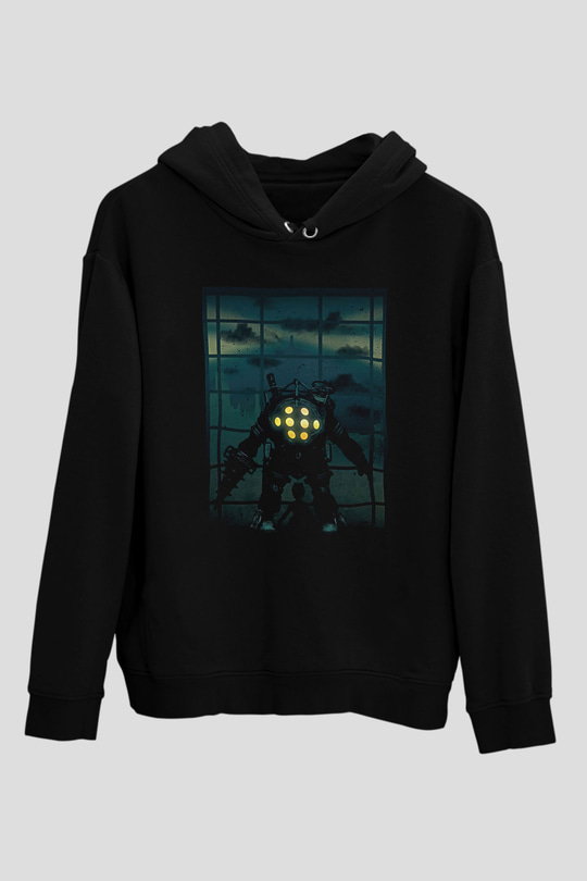 Bioshock James Baskılı Unisex Siyah Kapüşonlu Sweatshirt