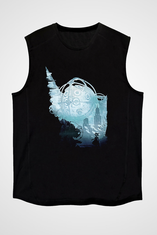 Bioshock James Baskılı Unisex Siyah Kolsuz Tişört - Tshirt