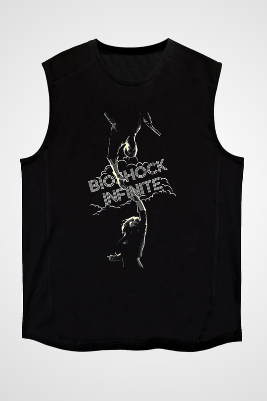 Bioshock James Baskılı Unisex Siyah Kolsuz Tişört - Tshirt
