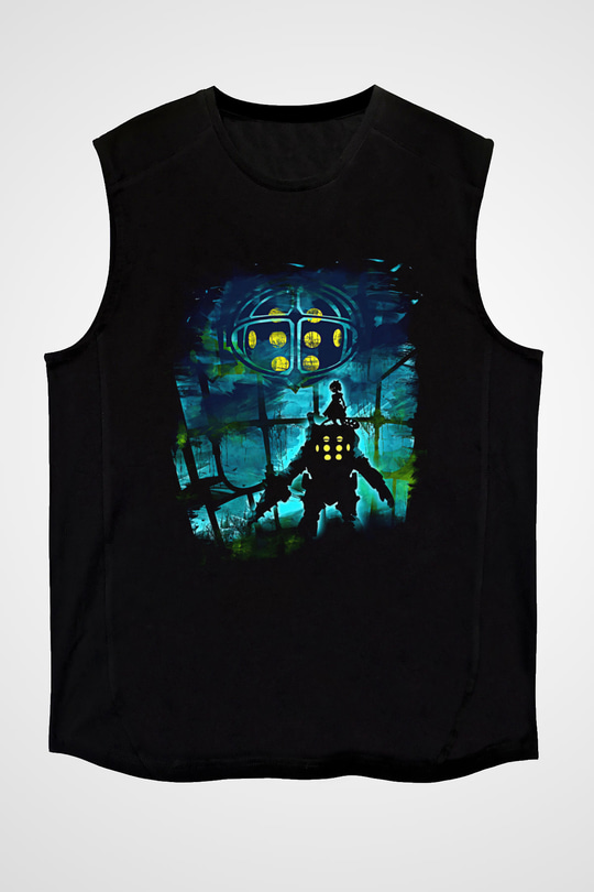 Bioshock James Baskılı Unisex Siyah Kolsuz Tişört - Tshirt
