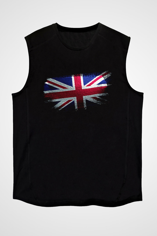 Birleşik Krallık - United Kingdom Bayrağı Baskılı Unisex Siyah Kolsuz Tişört