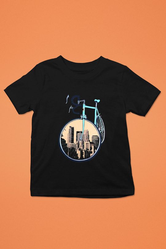 Bisiklet Baskılı Siyah Unisex Çocuk Tişört